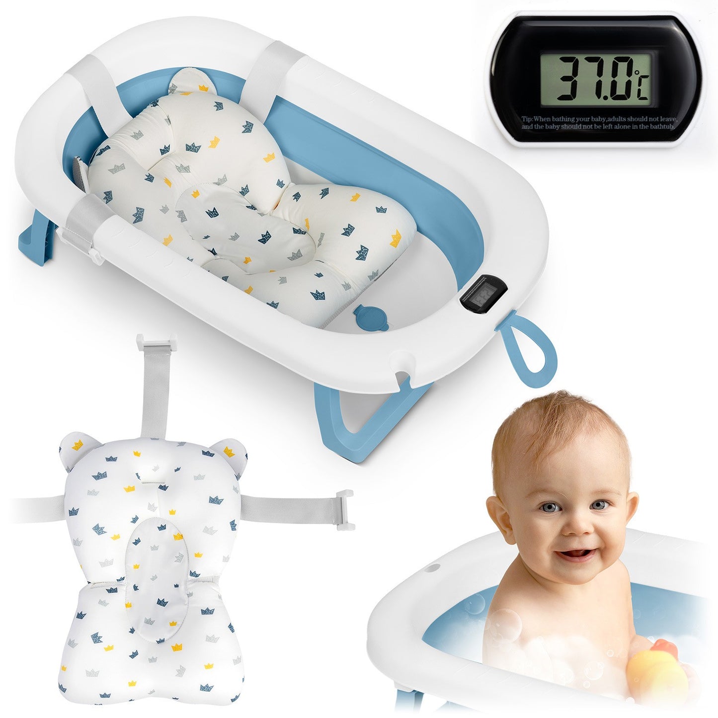 Bathtub for children, infants with thermometer and insert RK-287 white and blue