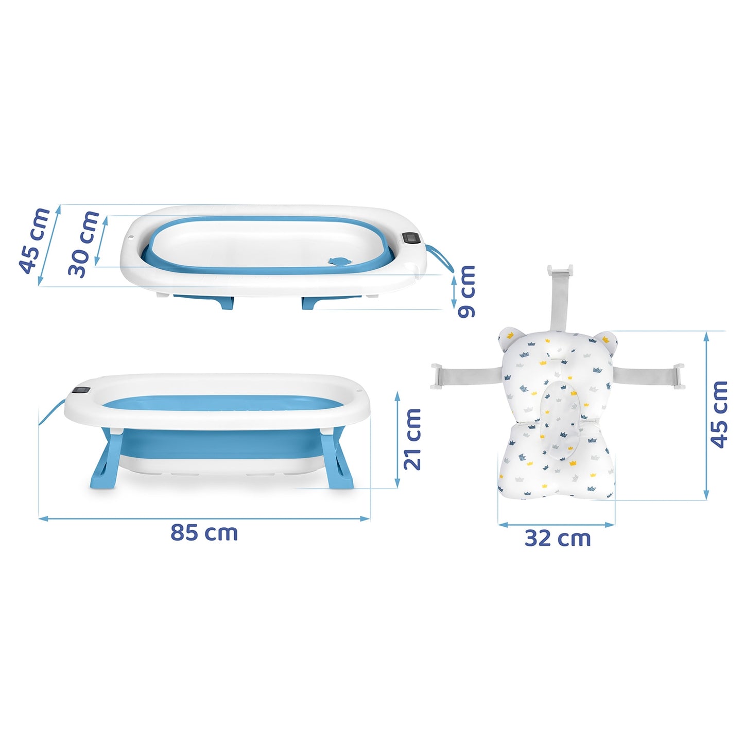 Bathtub for children, infants with thermometer and insert RK-287 white and blue