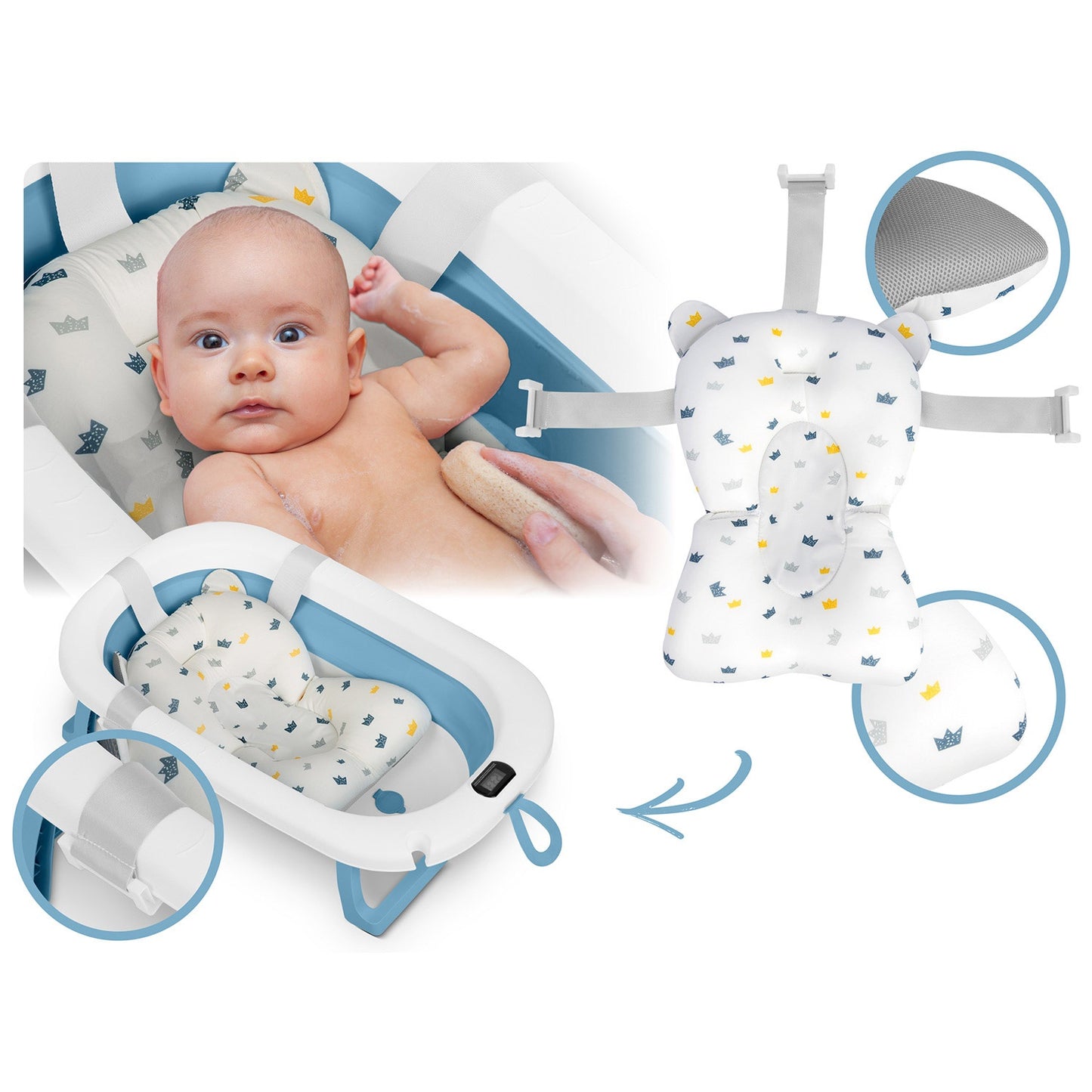 Bathtub for children, infants with thermometer and insert RK-287 white and blue