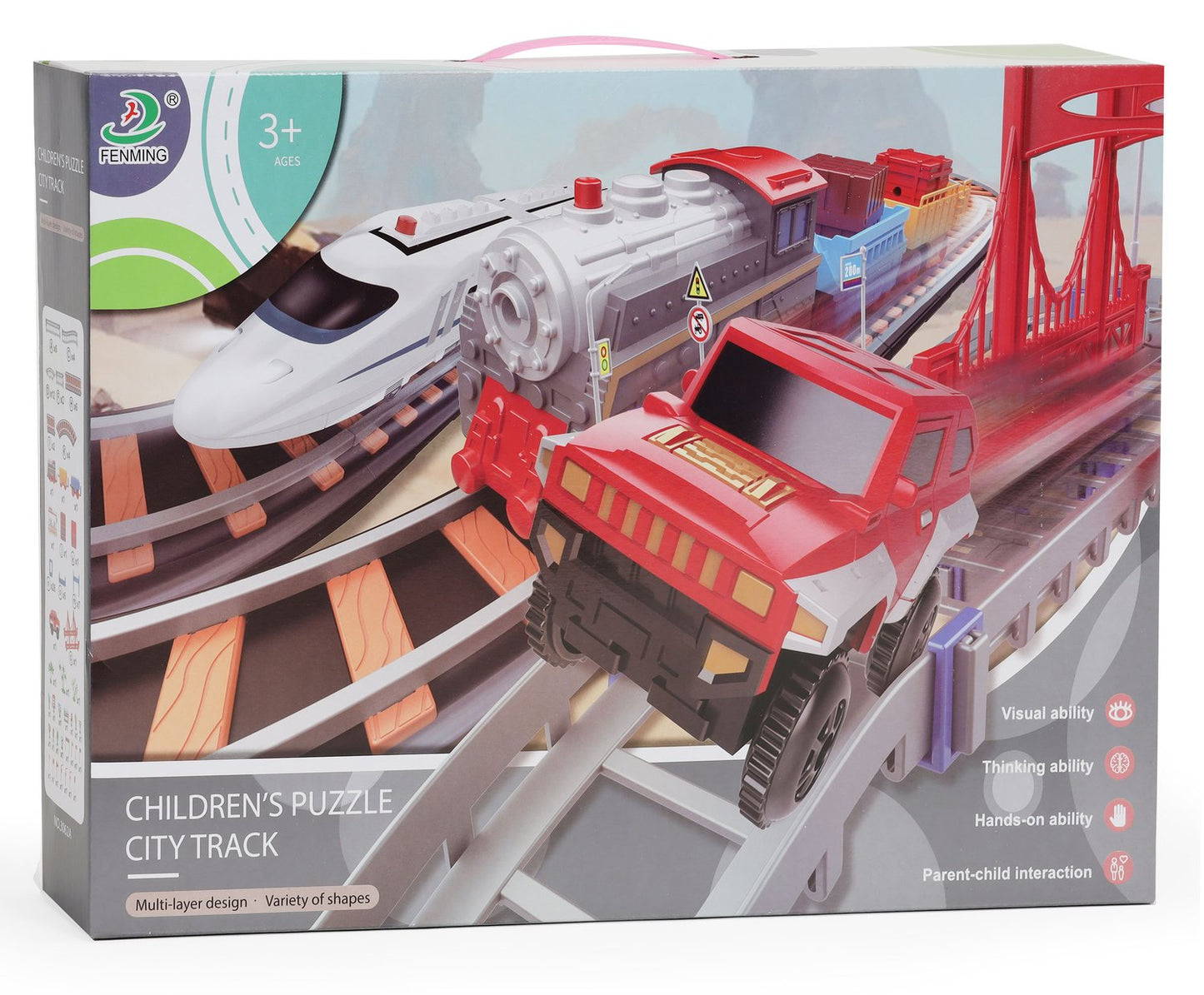 Battery Operated Train & Car Track Set, 108 Pieces
