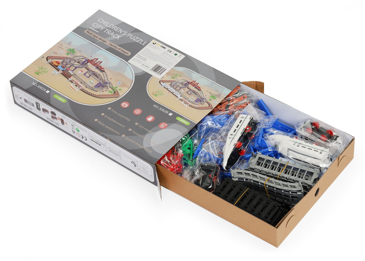 Battery Operated Train & Car Track Set, 108 Pieces