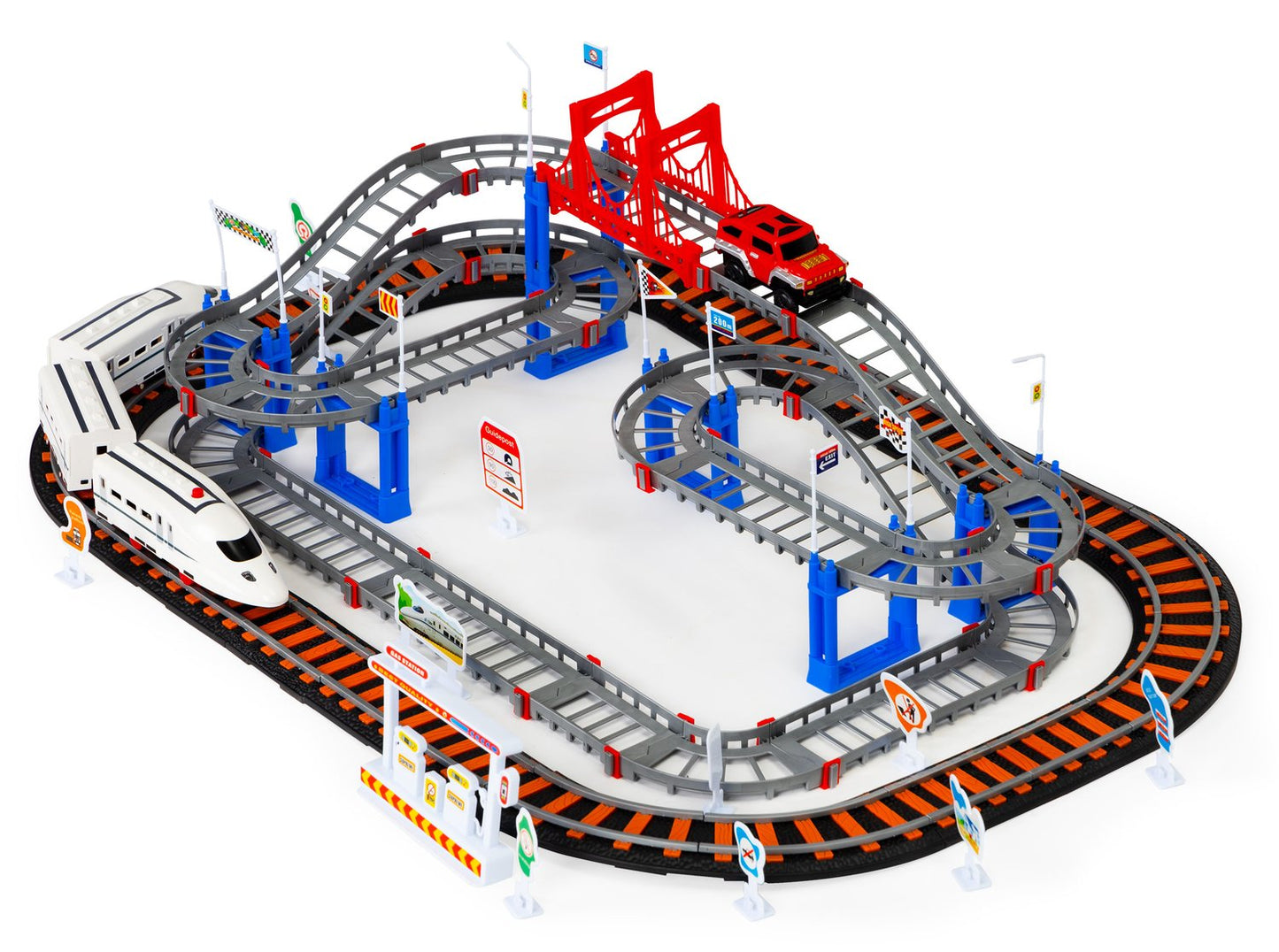 Battery Operated Train & Car Track Set, 108 Pieces