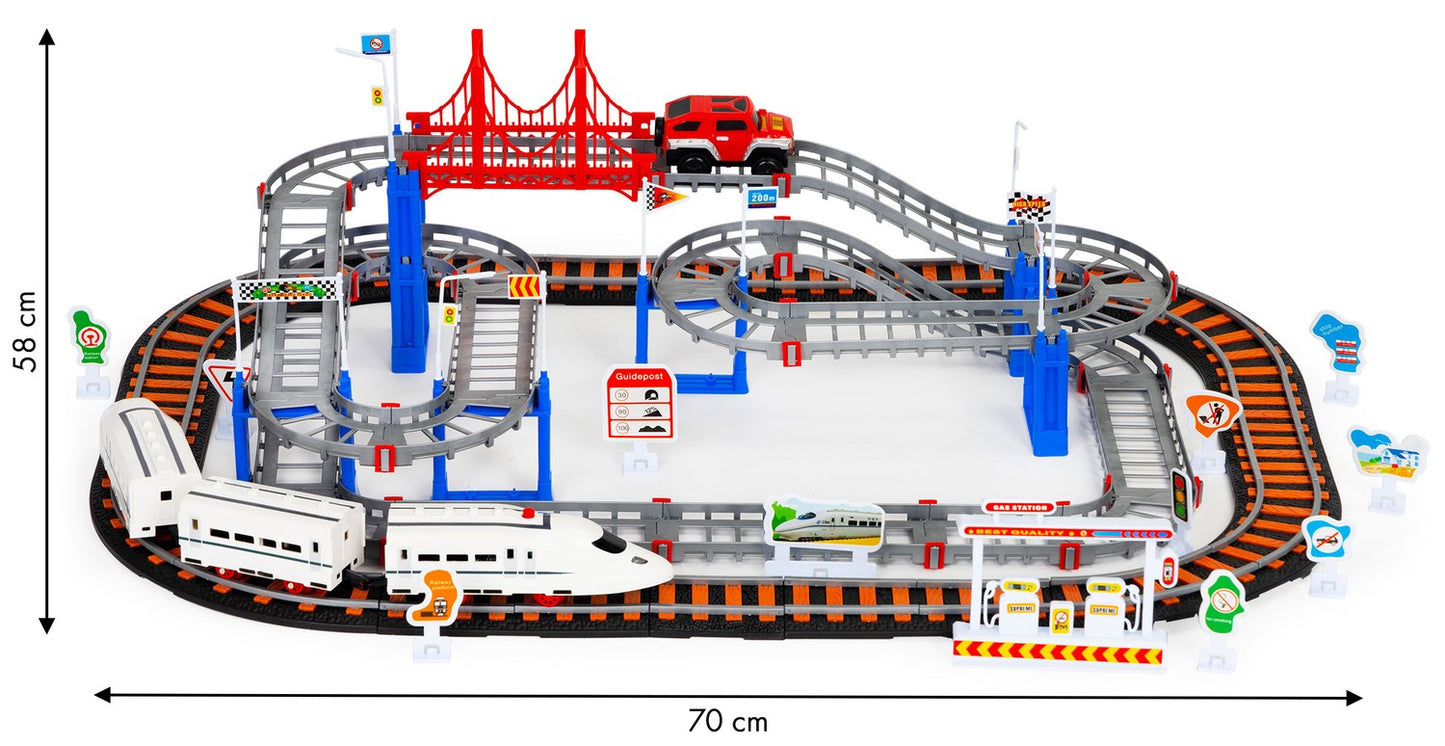 Battery Operated Train & Car Track Set, 108 Pieces
