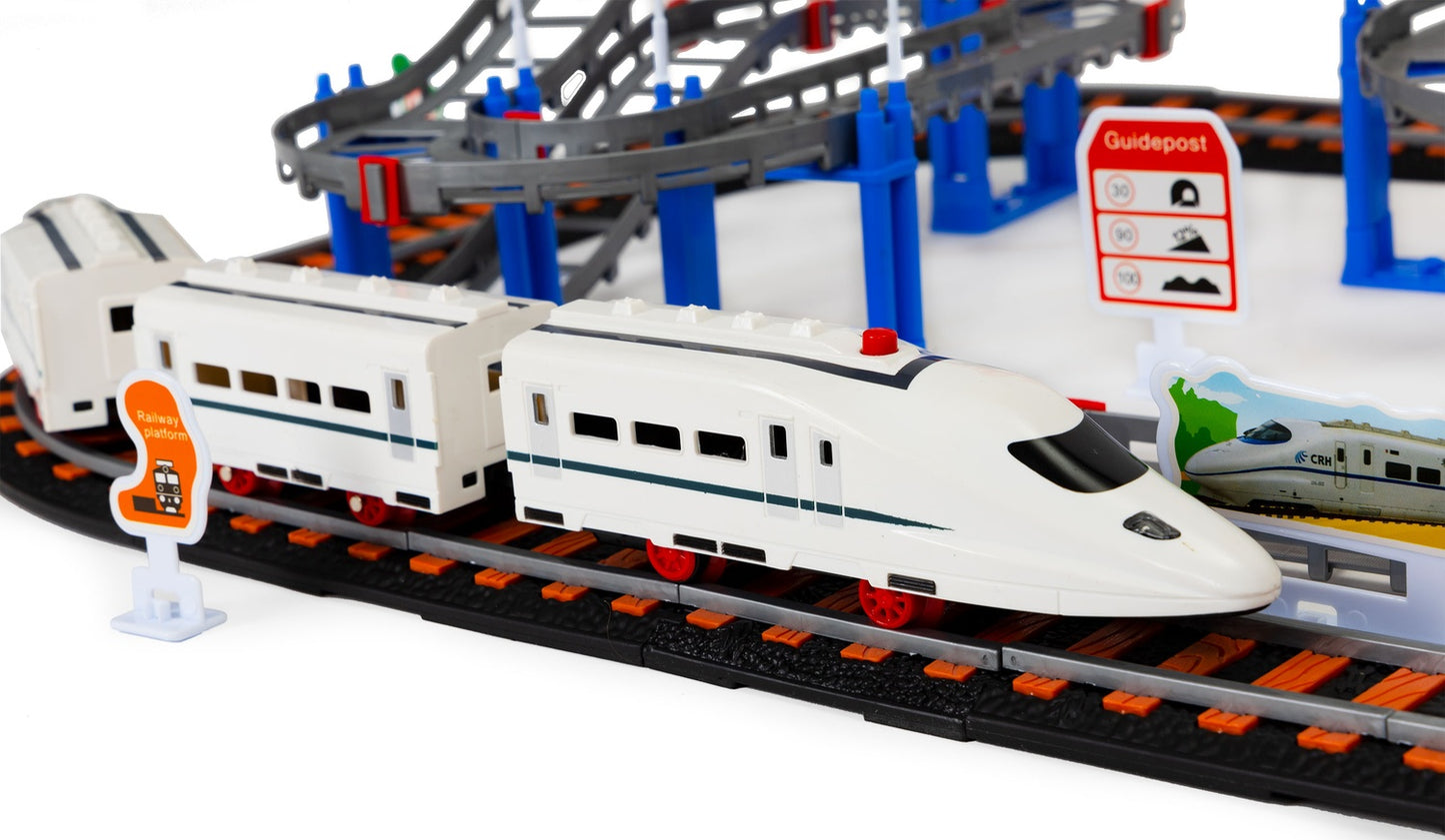 Battery Operated Train & Car Track Set, 108 Pieces