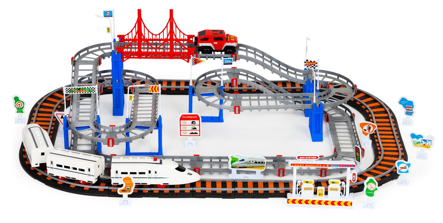 Battery Operated Train & Car Track Set, 108 Pieces