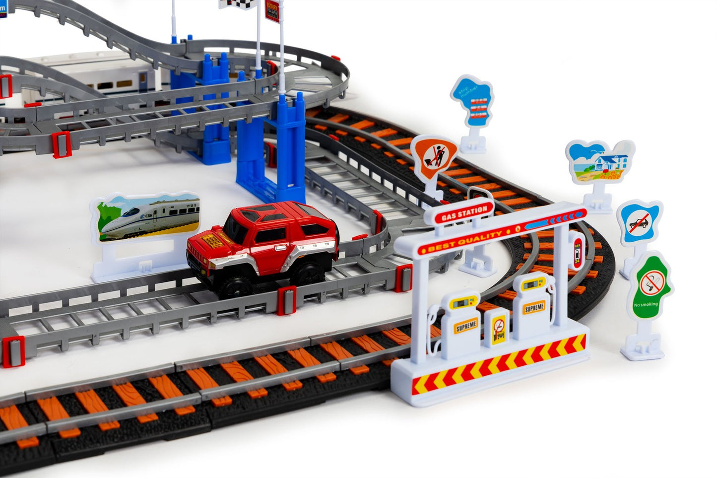 Battery Operated Train & Car Track Set, 108 Pieces