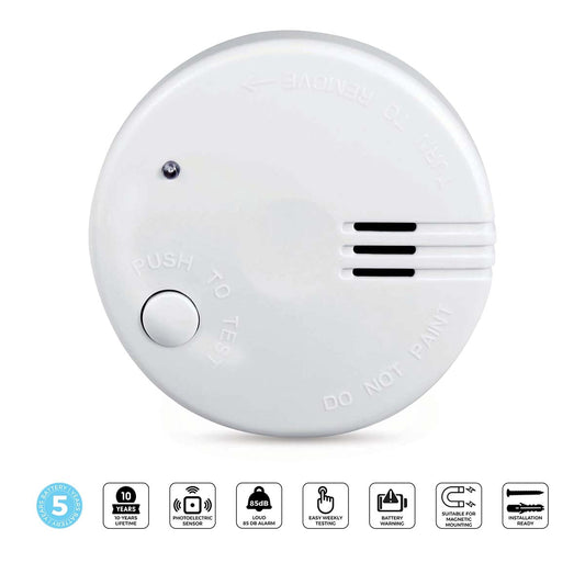 Battery-Powered Smoke Alarm, 5-Year Life, 85 dB, White