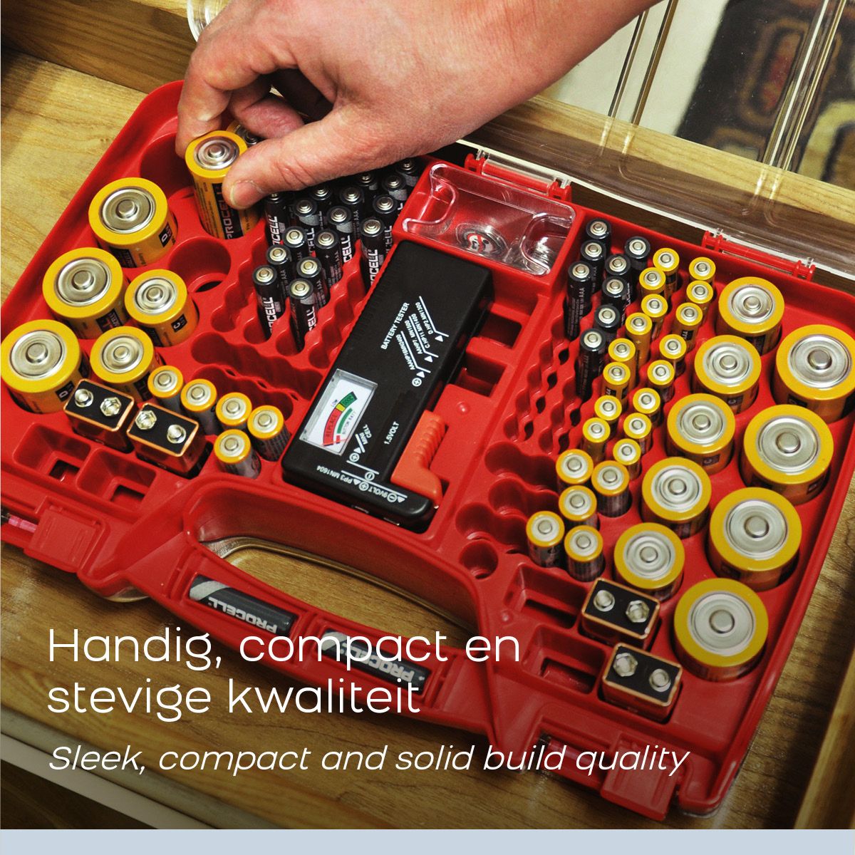 Battery Storage Box with Tester – Holds 180 Batteries