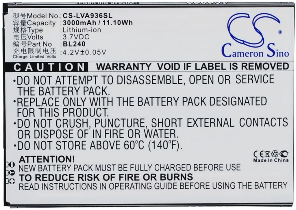 Battery for Lenovo A936 etc