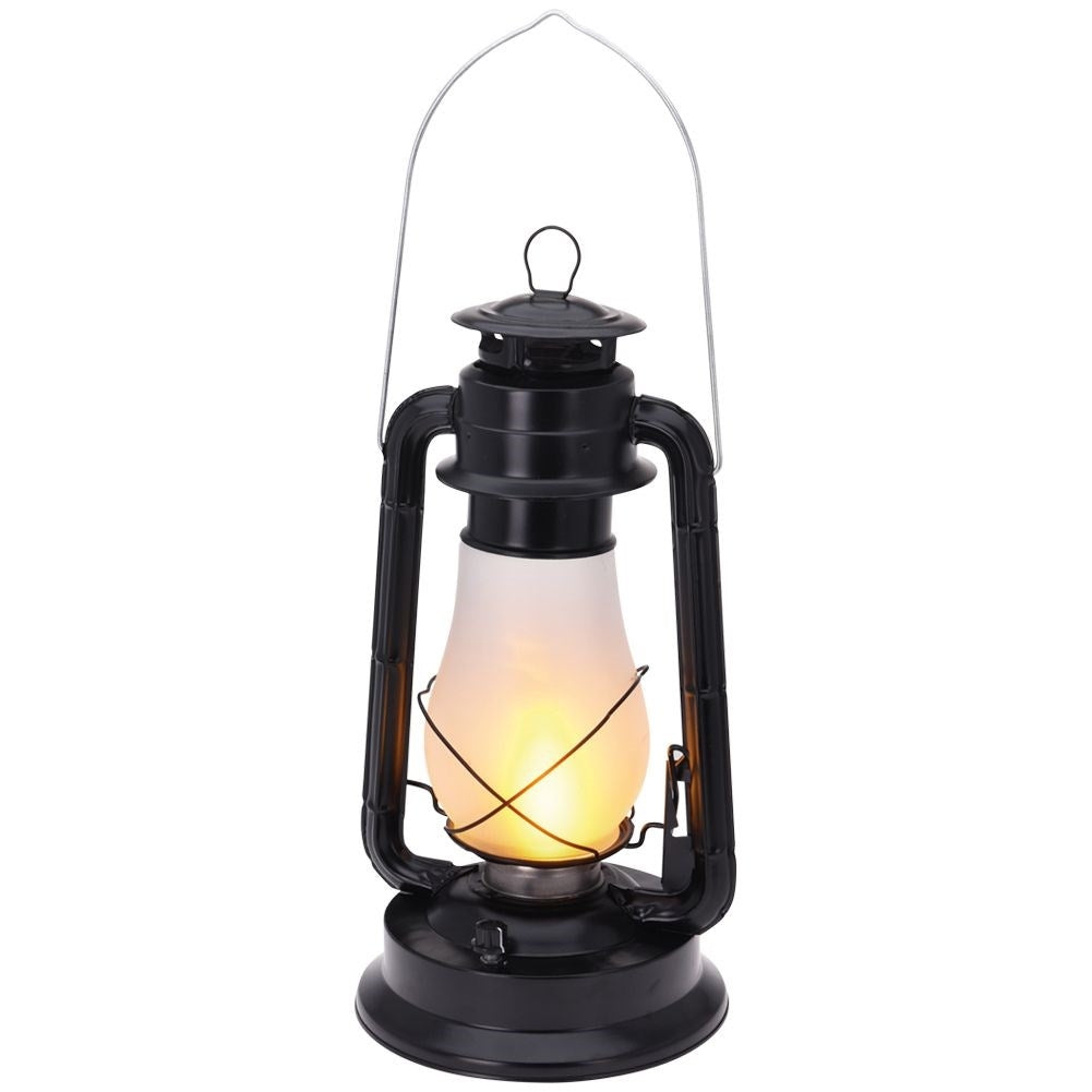Battery-powered lantern with moving flame for home and garden