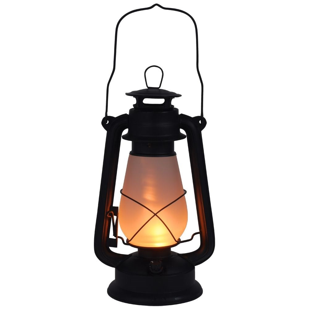 Battery-powered lantern with moving flame for home and garden