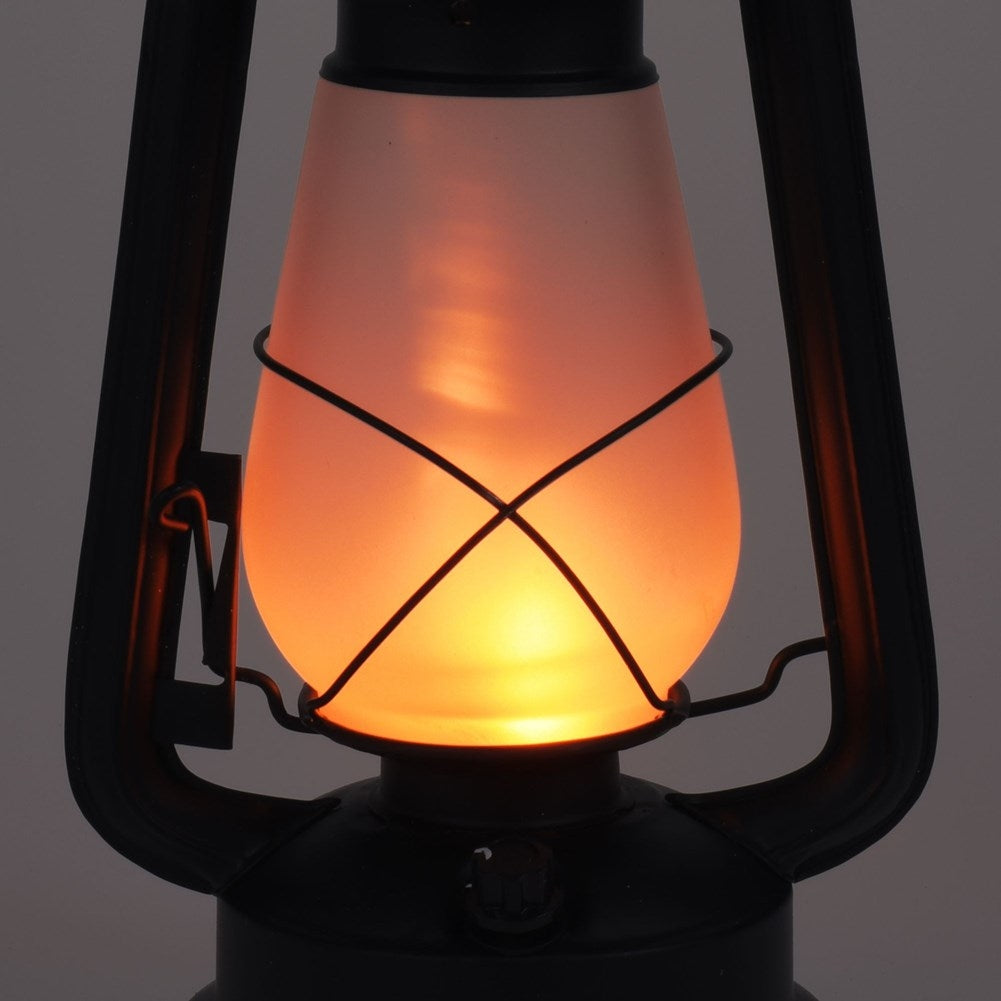 Battery-powered lantern with moving flame for home and garden