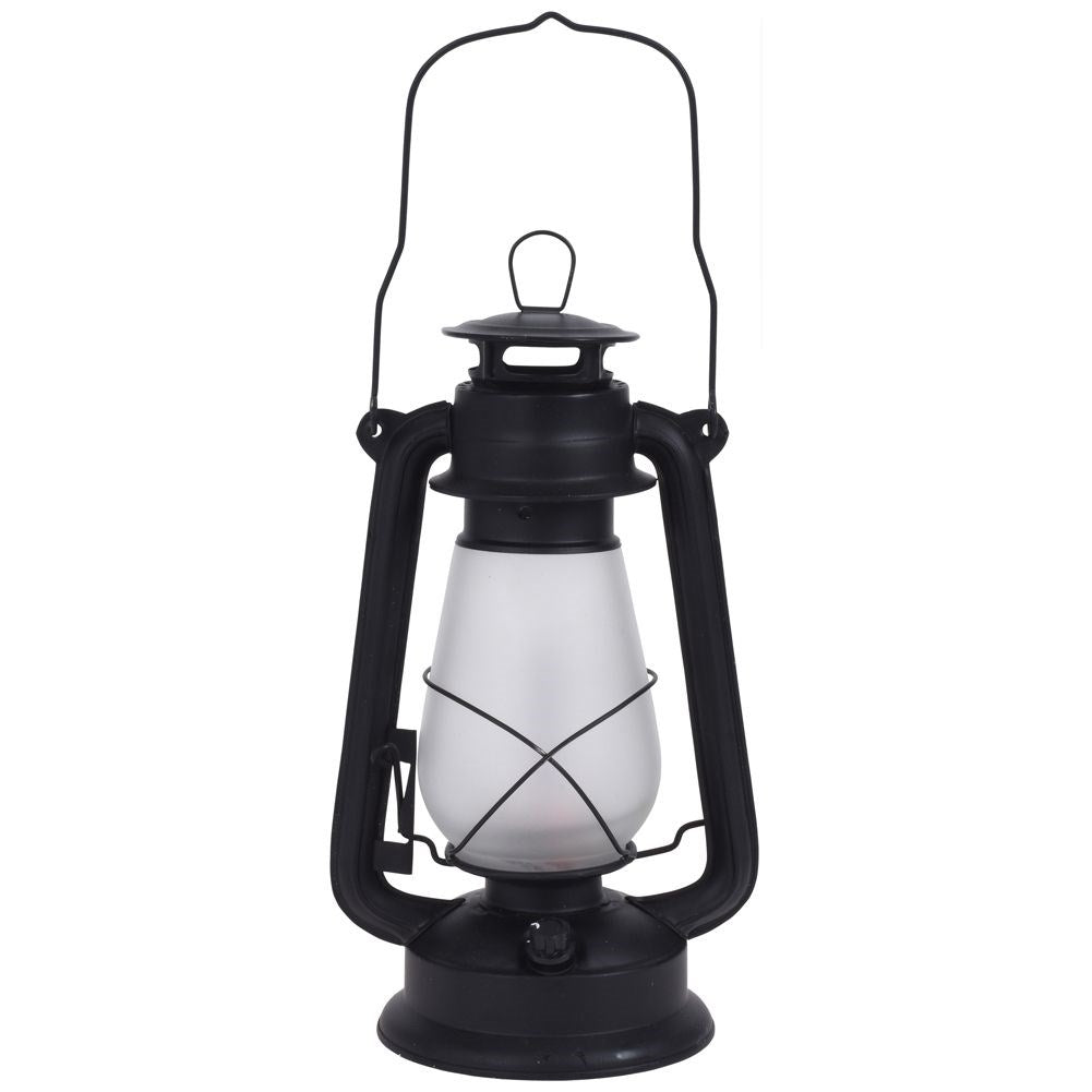 Battery-powered lantern with moving flame for home and garden