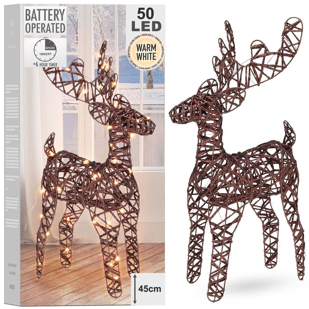 Battery powered reindeer with 50 LED lights, brown Christmas decoration
