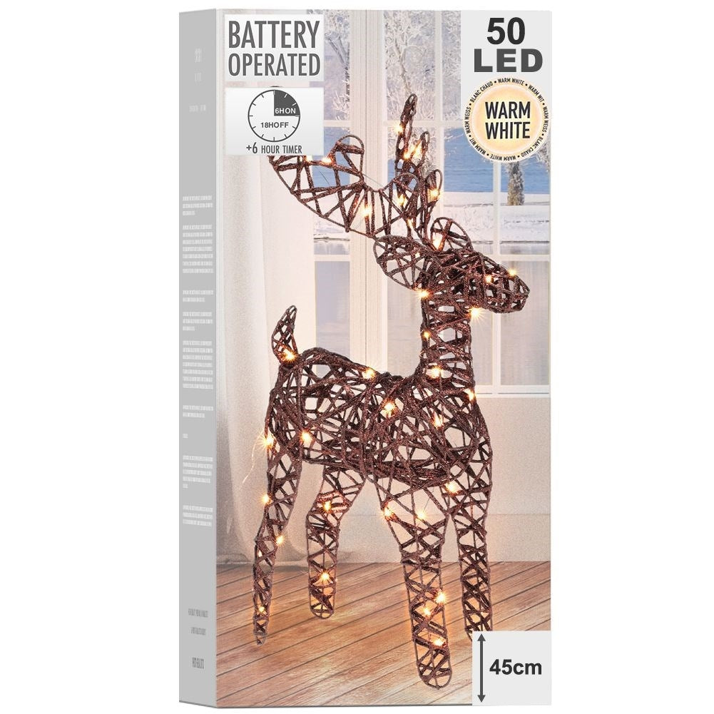 Battery powered reindeer with 50 LED lights, brown Christmas decoration