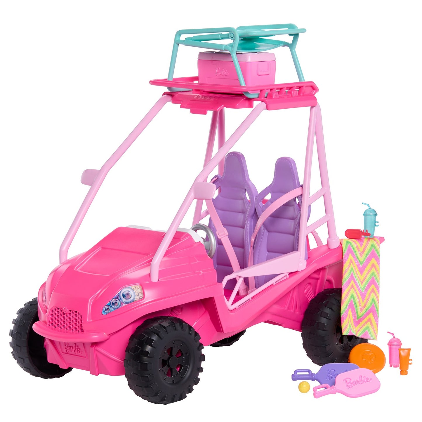 Barbie Beach Buggy with Accessories, Fits 4 Dolls
