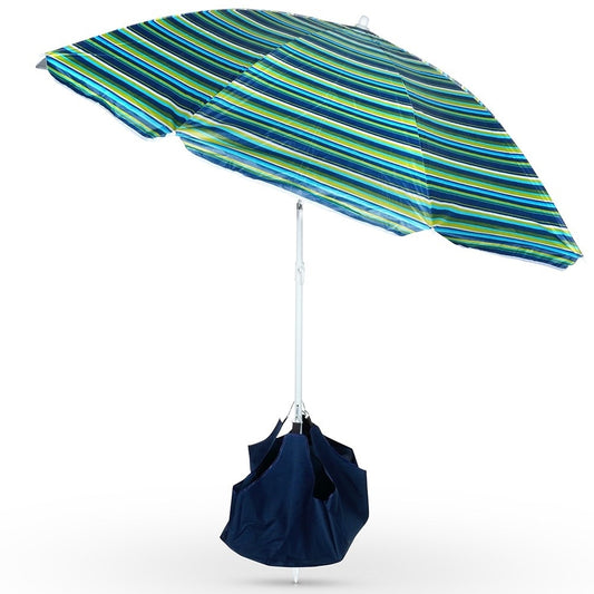 Beach umbrella with adjustable tilt and sun protection