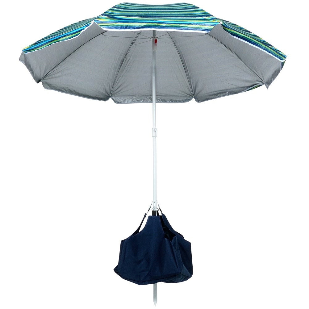 Beach umbrella with adjustable tilt and sun protection