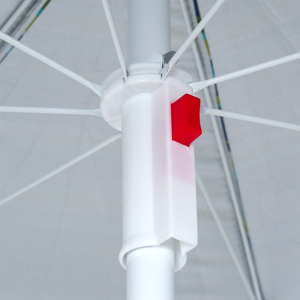 Beach umbrella with adjustable tilt and sun protection