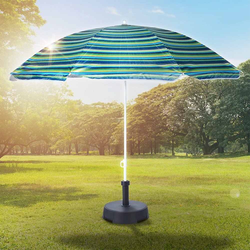 Beach umbrella with adjustable tilt and sun protection