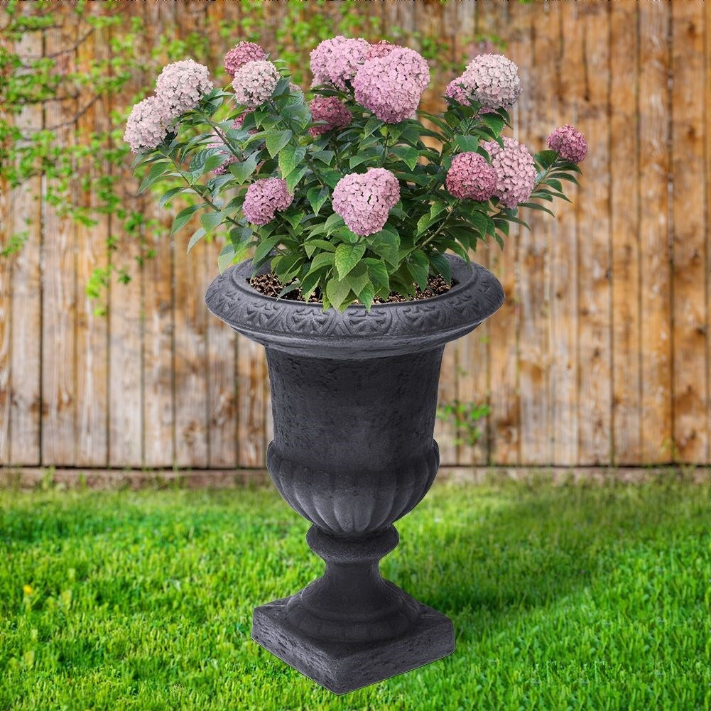 Beaker-pot in weather-resistant anthracite colored stone imitation