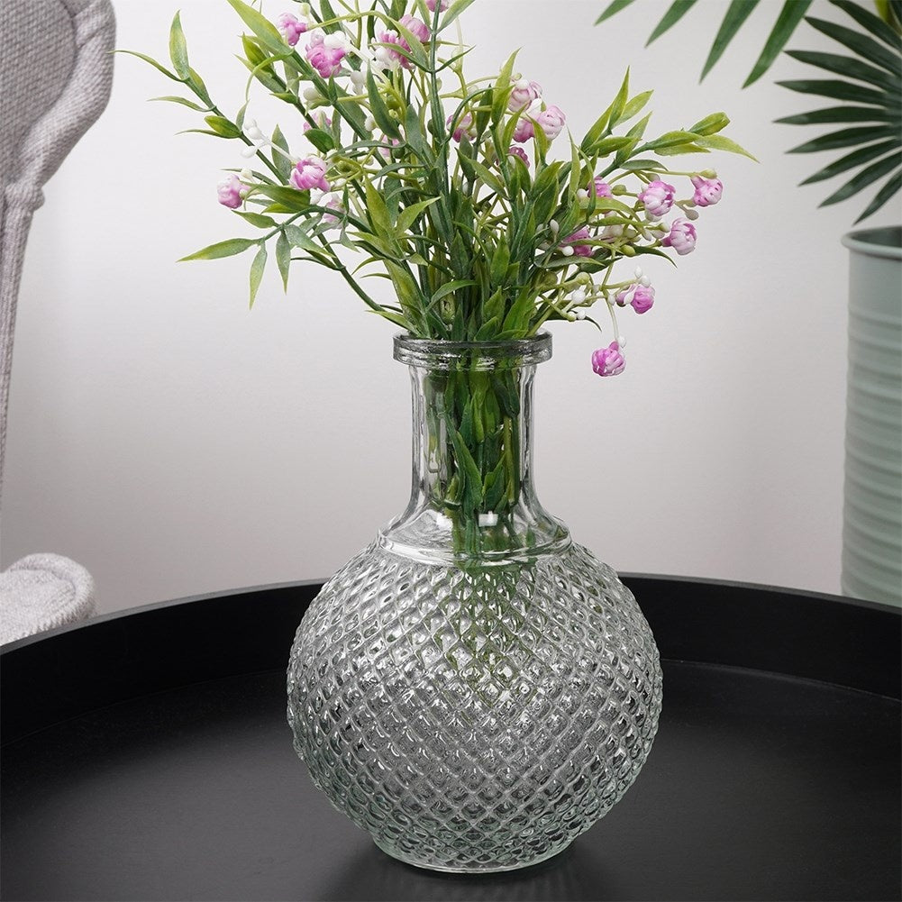 Beautiful glass vase with impressive patterns for flowers and decoration