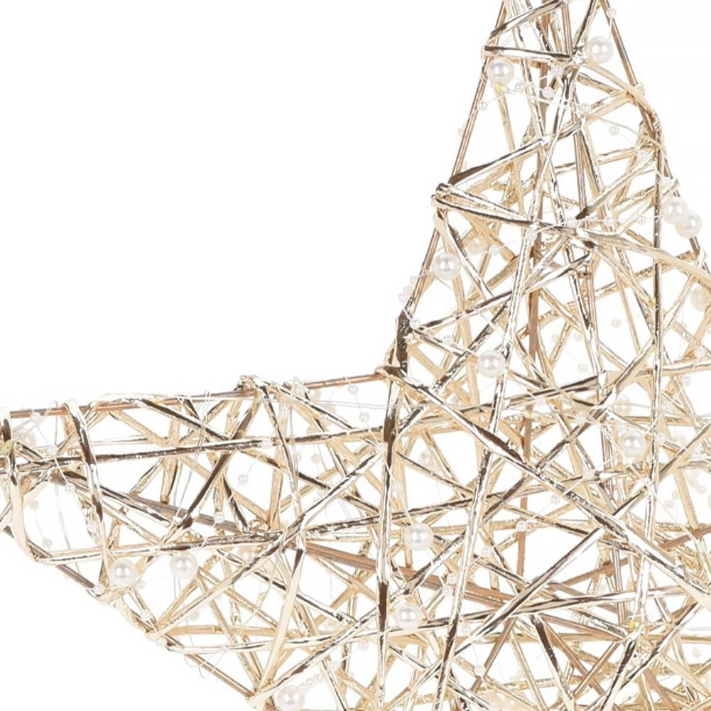 Beautiful hanging star 40 cm with 30 LED lights in gold and pearls