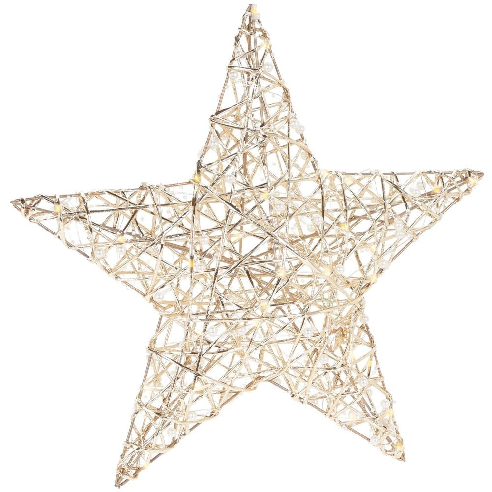Beautiful hanging star 40 cm with 30 LED lights in gold and pearls