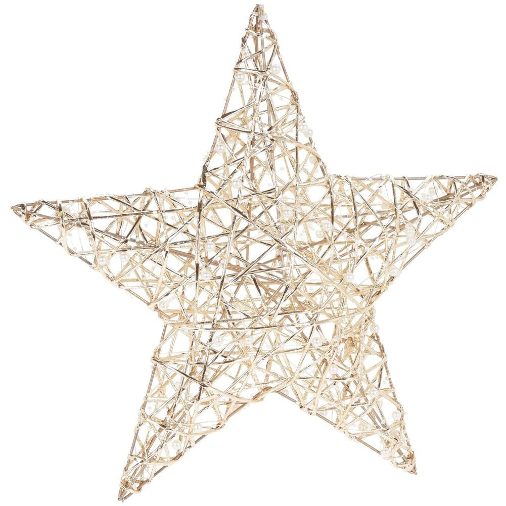 Beautiful hanging star 40 cm with 30 LED lights in gold and pearls