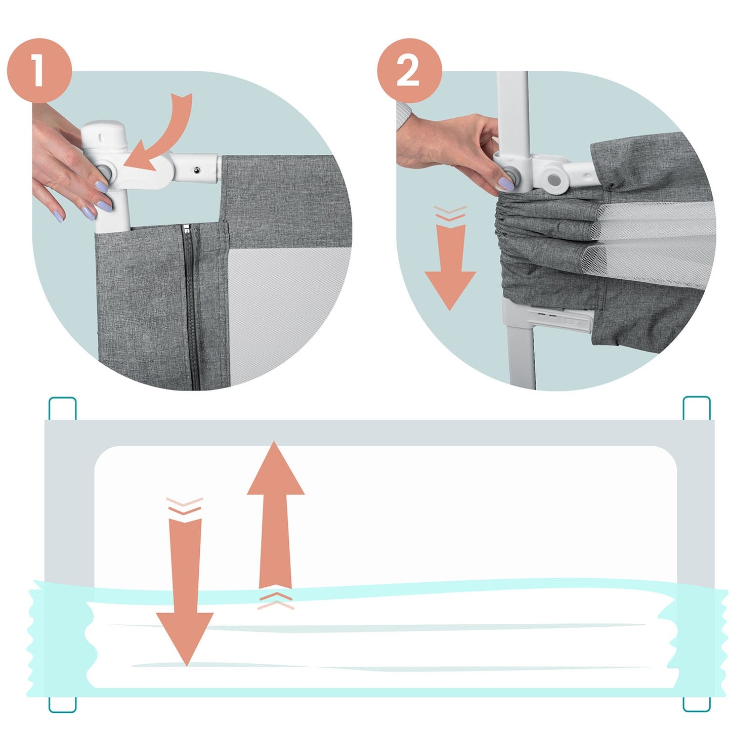 Bed Rail Guard with Safety Lock, 160 cm, Grey
