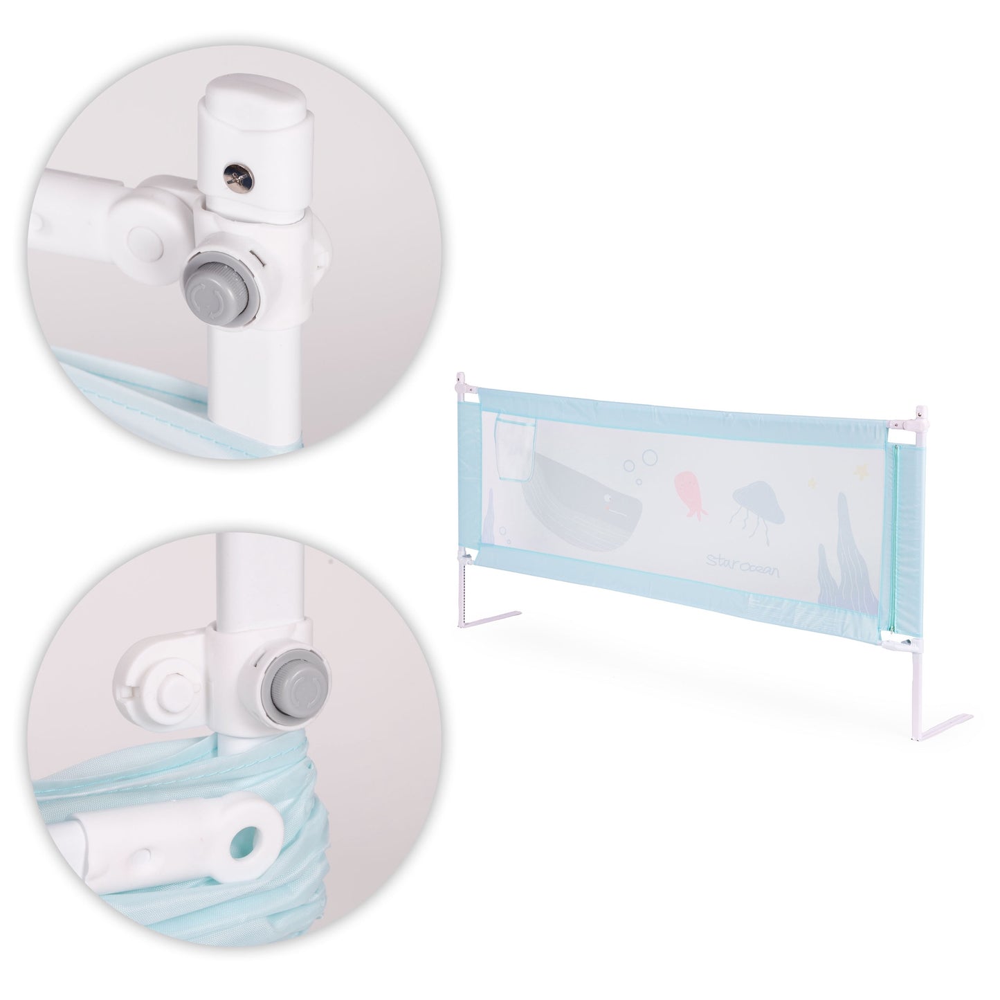 Bed Safety Rail 200 cm, Adjustable Height, Steel Frame
