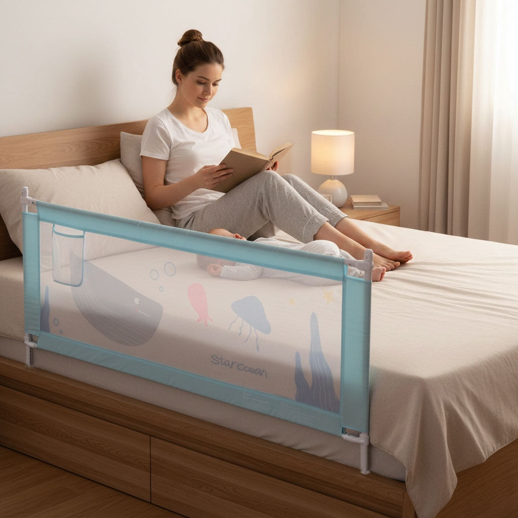 Bed Safety Rail 200 cm, Adjustable Height, Steel Frame