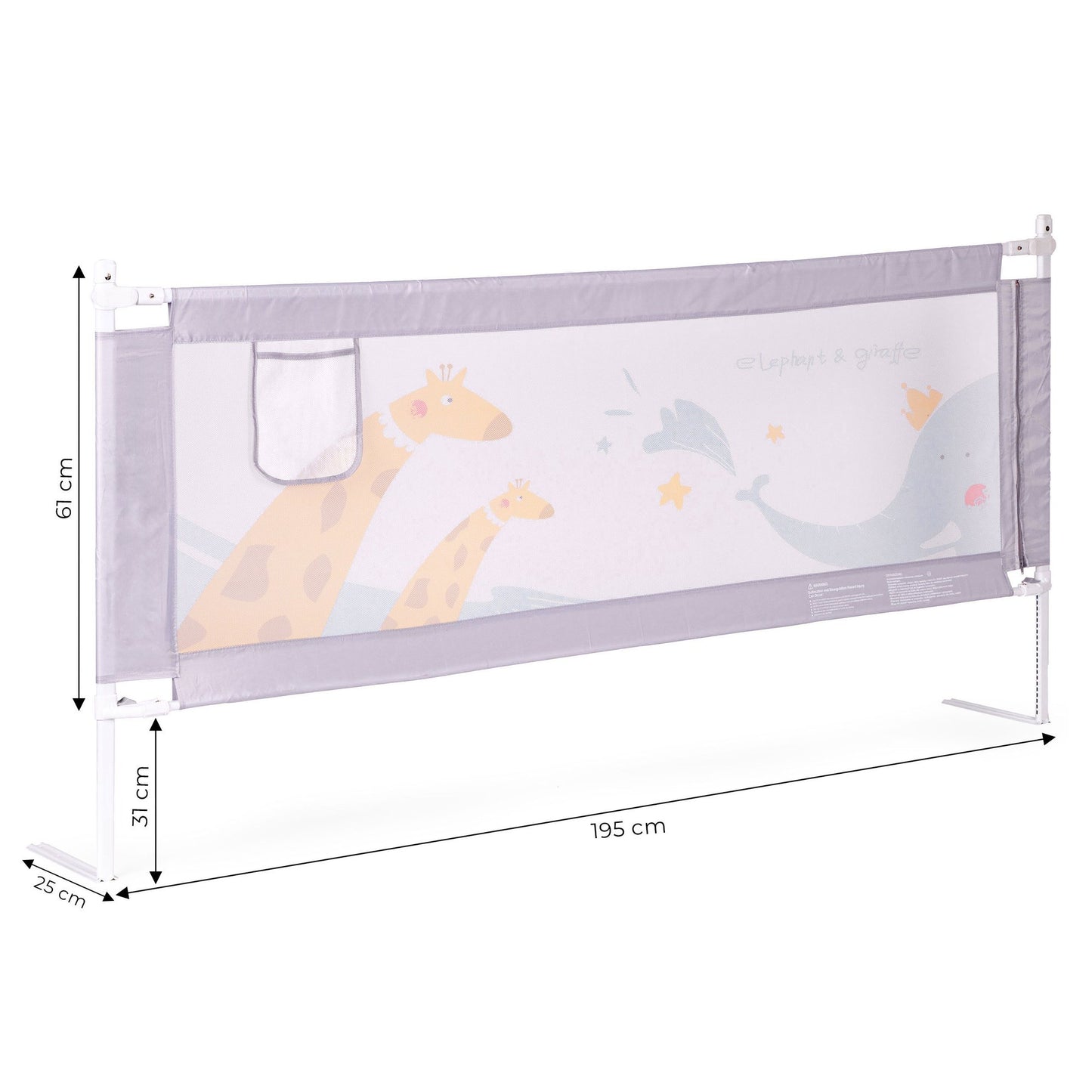 Bed Safety Rail 200 cm with Adjustable Height and Pocket
