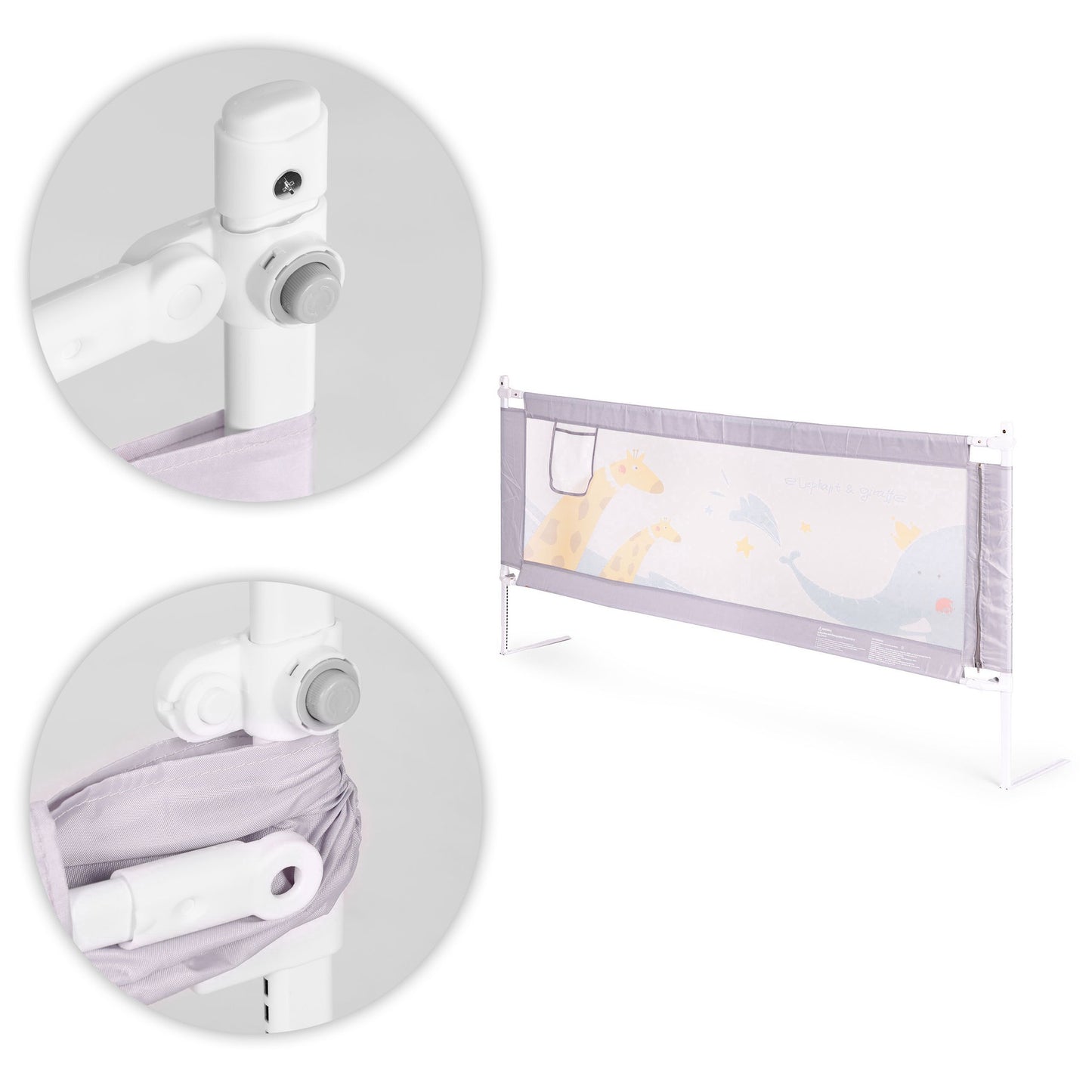 Bed Safety Rail 200 cm with Adjustable Height and Pocket