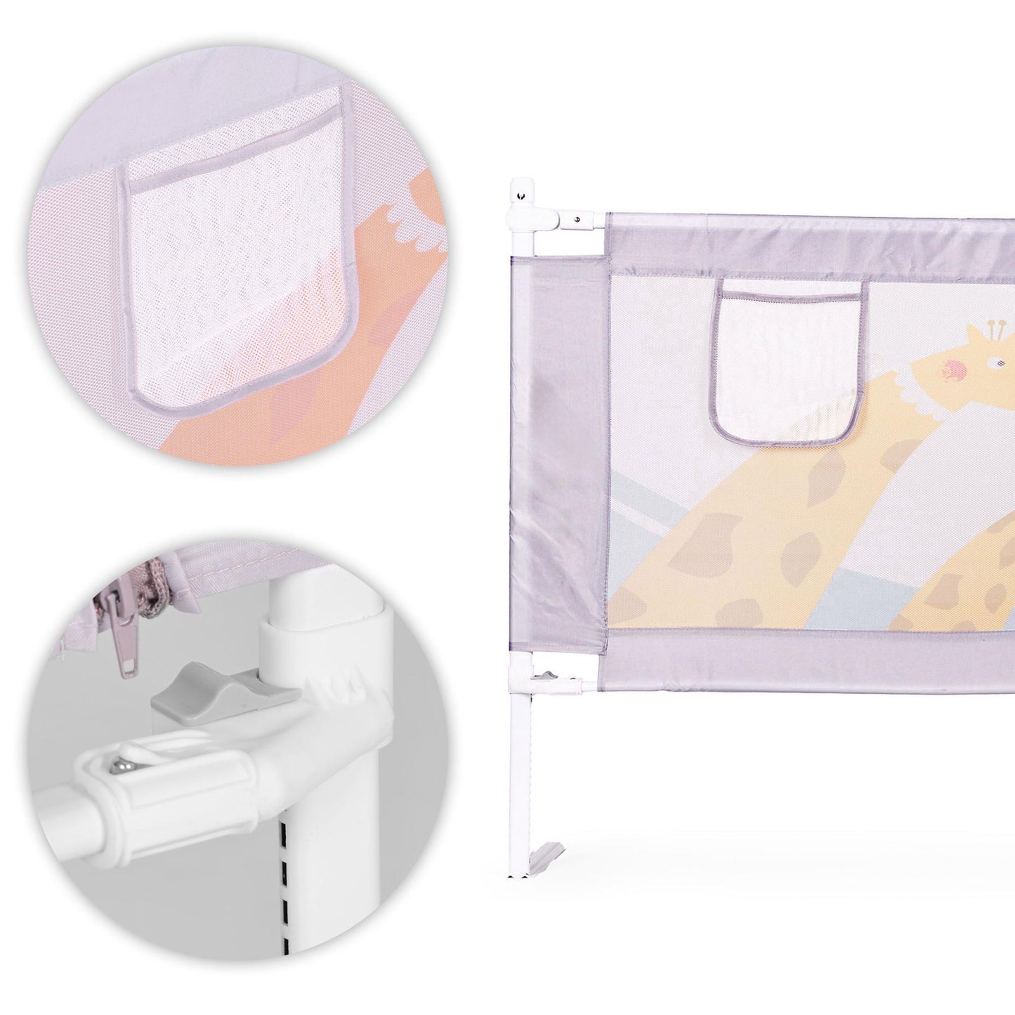 Bed Safety Rail 200 cm with Adjustable Height and Pocket