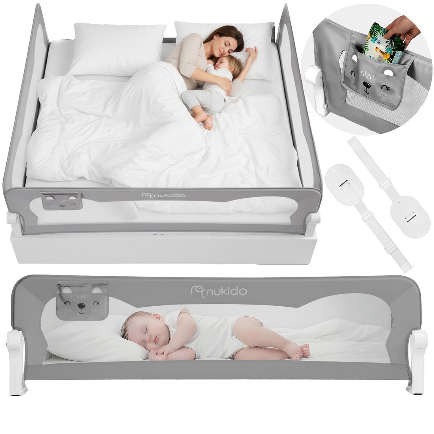 Bed Safety Rail Guard, 200 cm, Gray, Easy Install