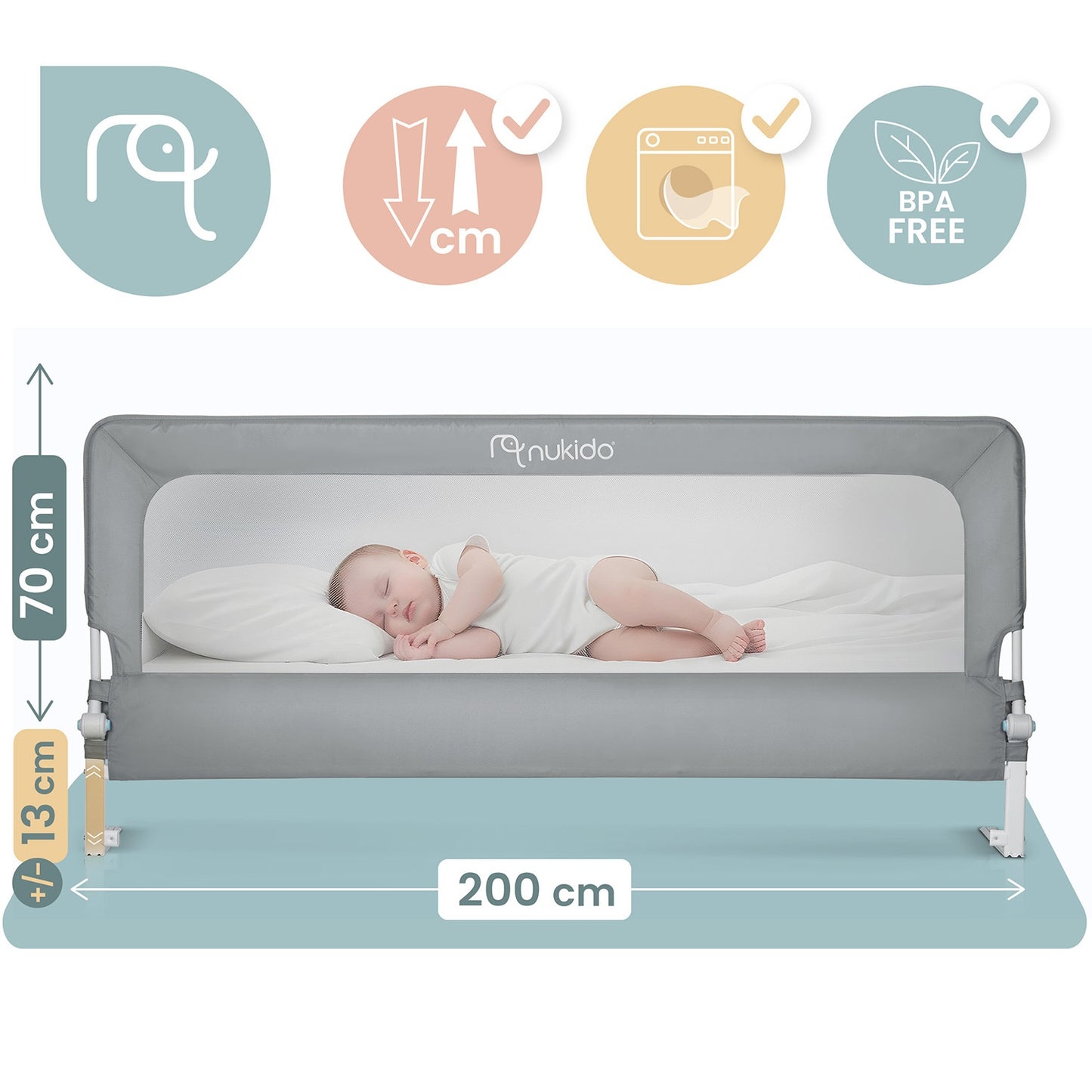 Bed Safety Rail Guard, 200 cm, Gray, Easy Install