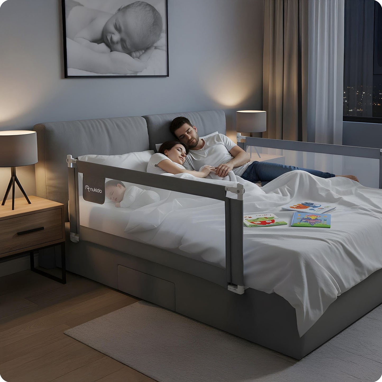 Bed Safety Rail Guard with Lock, 180 cm, Grey