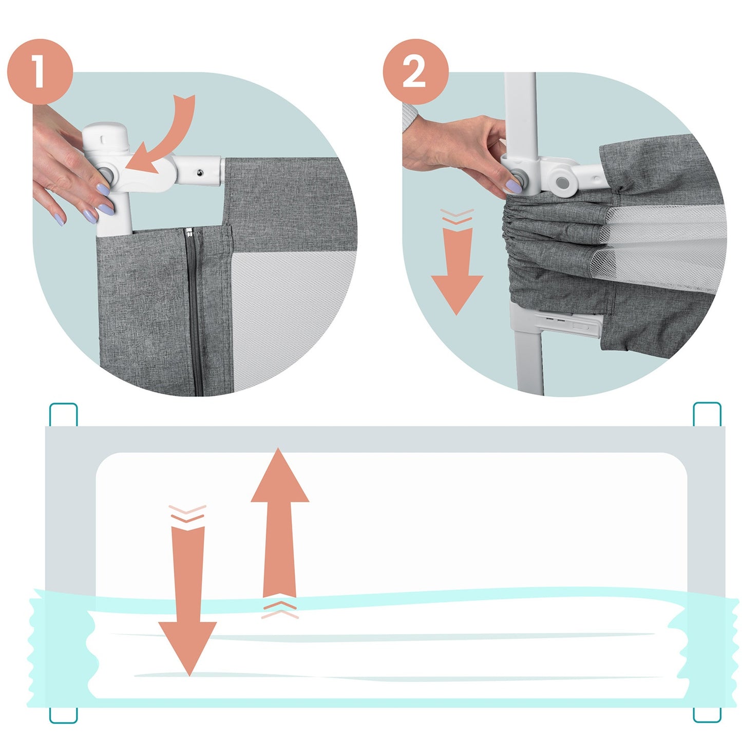 Bed Safety Rail with Locking System, 200 cm, Grey