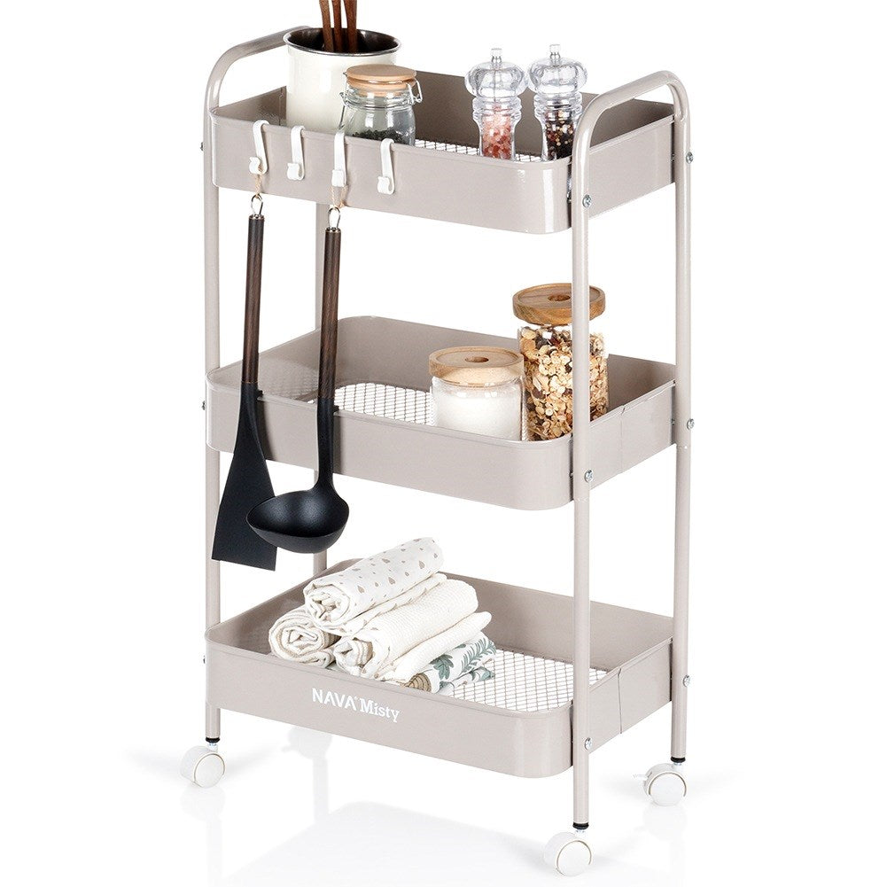 Beige 3-tier metal storage cart MISTY