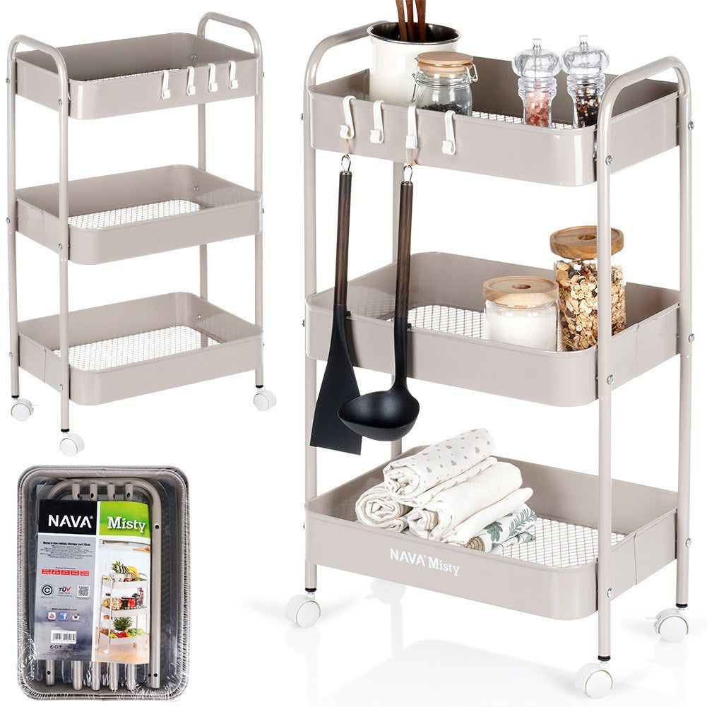 Beige 3-tier metal storage cart MISTY
