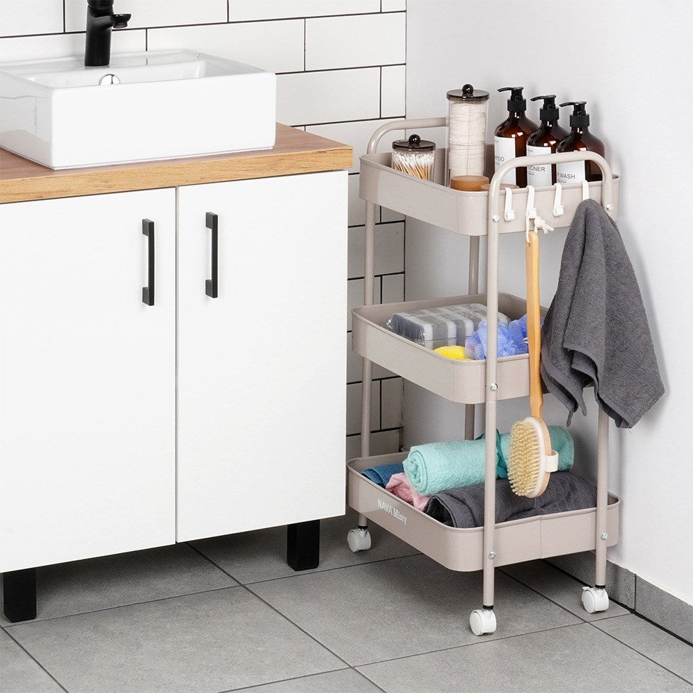 Beige 3-tier metal storage cart MISTY