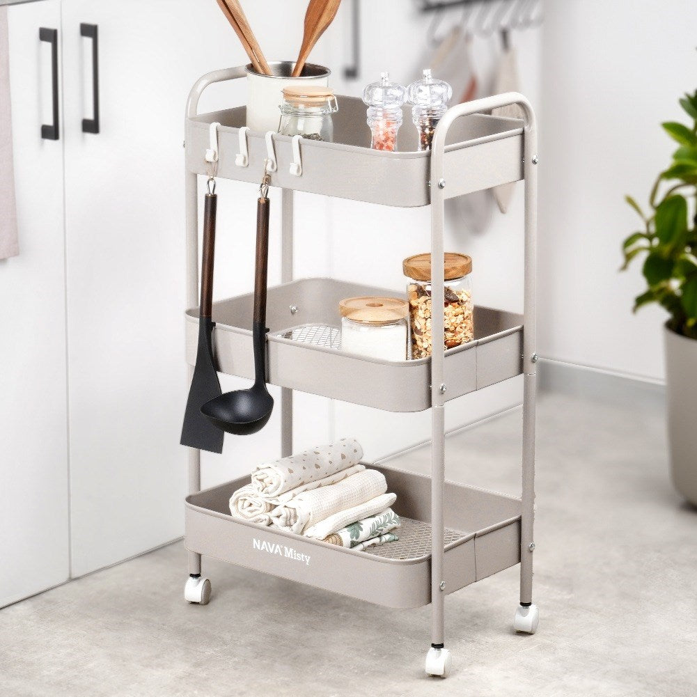 Beige 3-tier metal storage cart MISTY