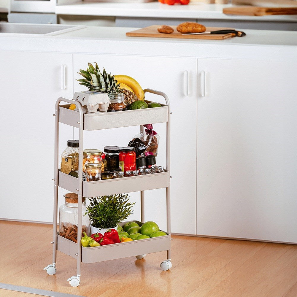 Beige 3-tier metal storage cart MISTY