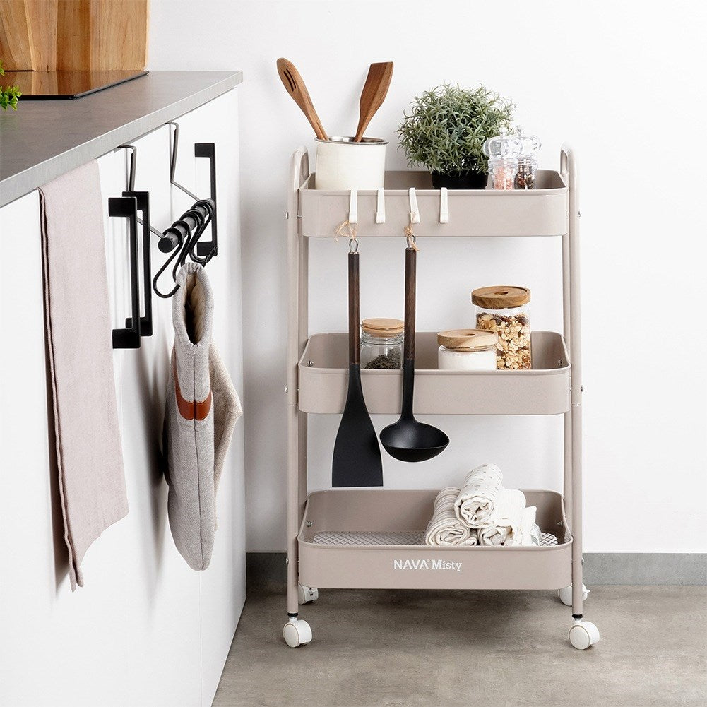 Beige 3-tier metal storage cart MISTY