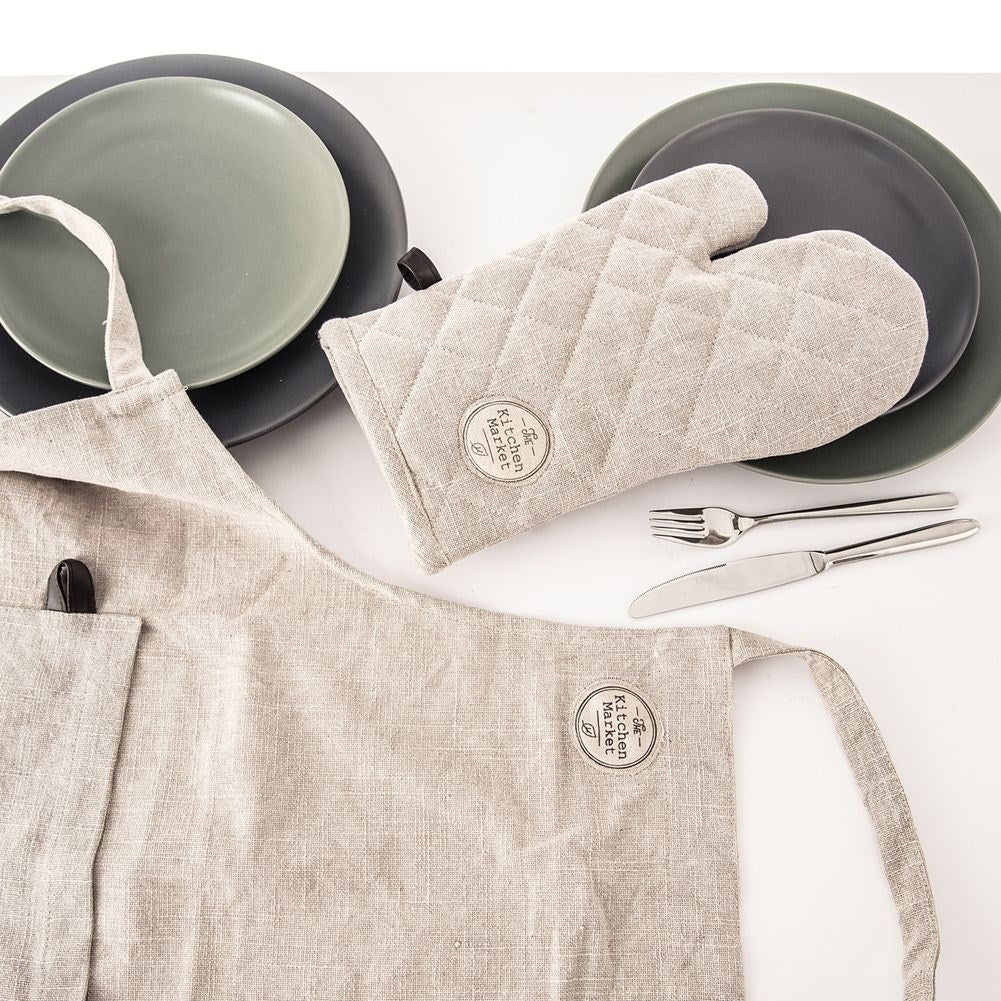 Beige Kitchen Apron in Cotton for Cooking and Baking