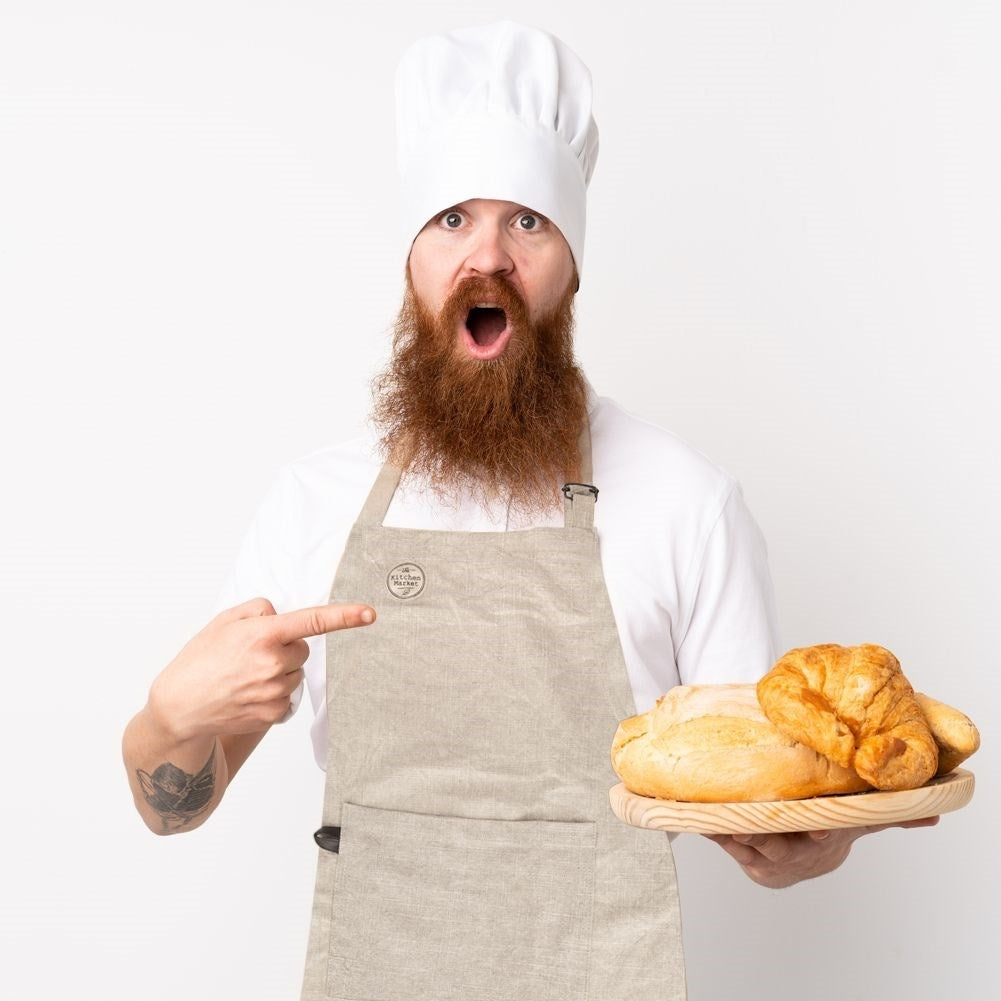 Beige Kitchen Apron in Cotton for Cooking and Baking