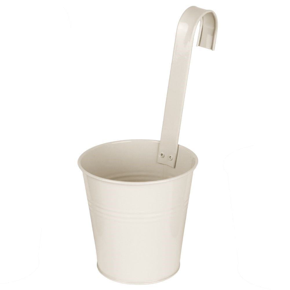 Beige Metal Pot with Handle for Balcony and Terrace