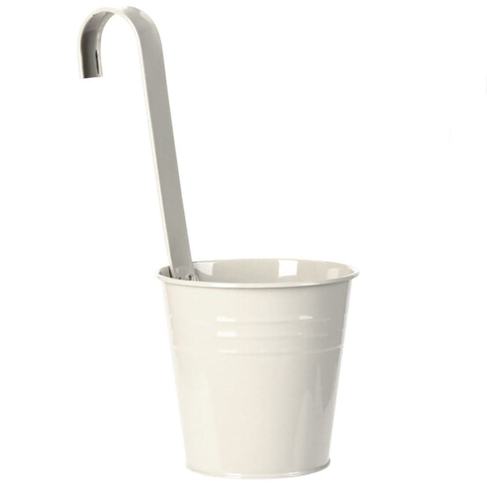 Beige Metal Pot with Handle for Balcony and Terrace