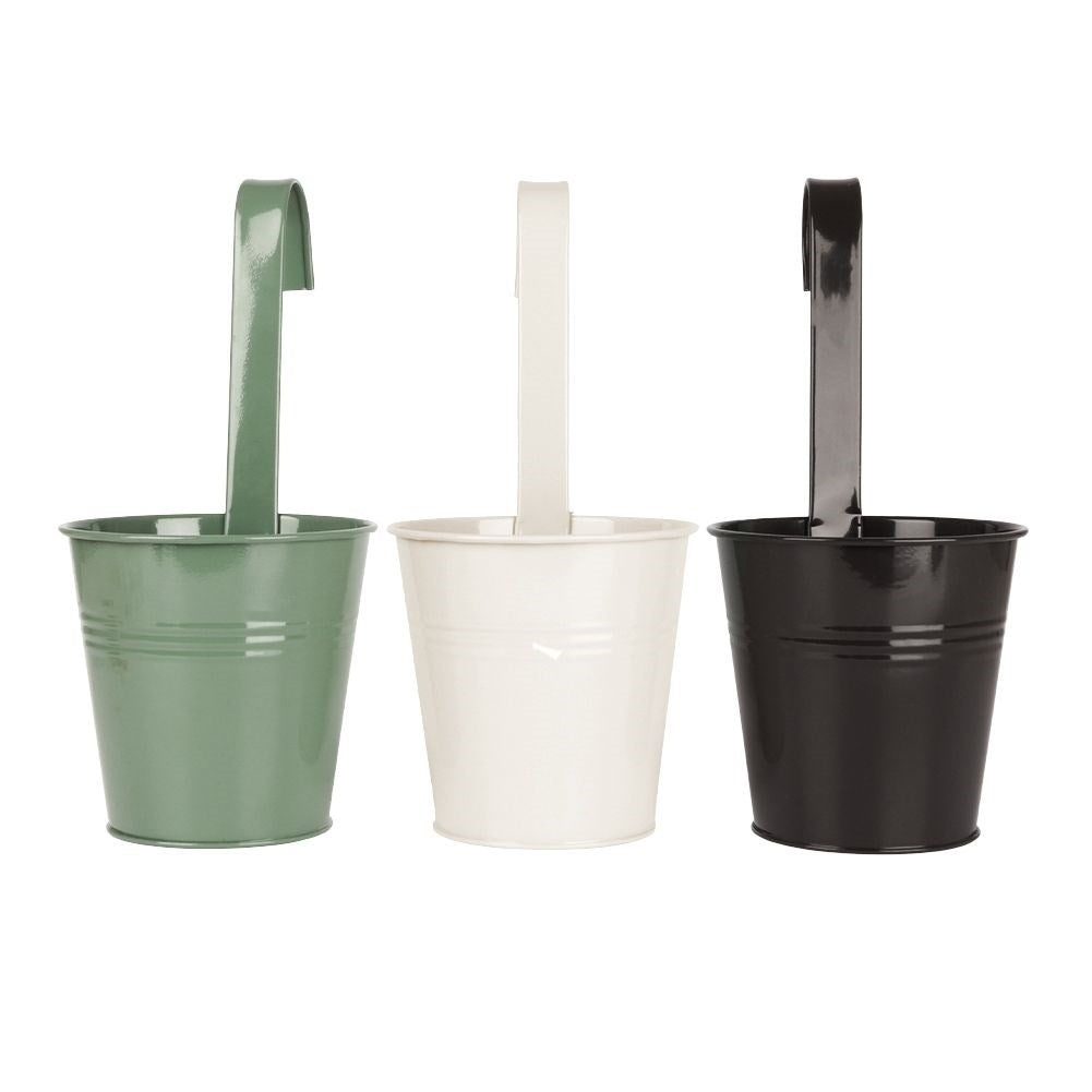 Beige Metal Pot with Handle for Balcony and Terrace